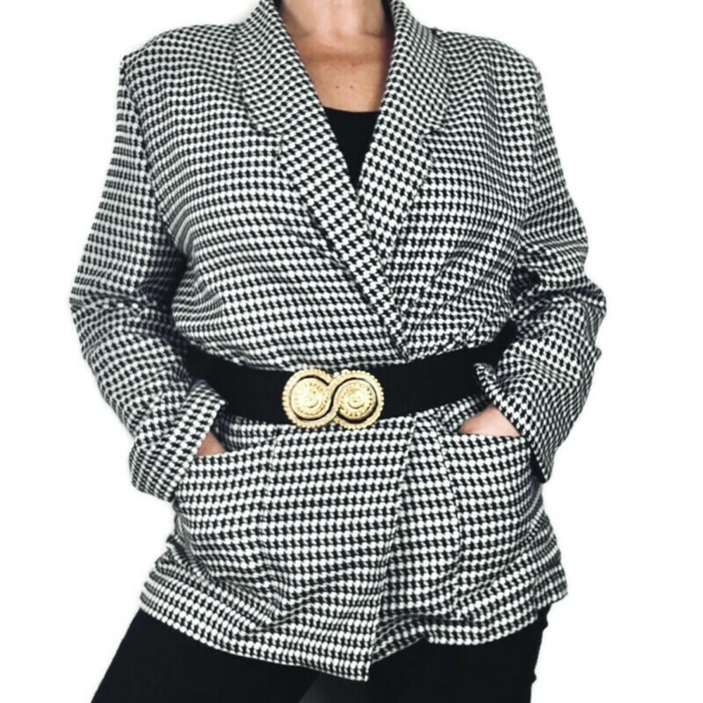 Vintage Black and White Houndstooth Blazer Sz Med - Picture 1 of 8